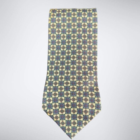 Christian Dior Silk Tie Floral Motifs‎ Men 3 2/3 Wide Yellow Business - Picture 1 of 6